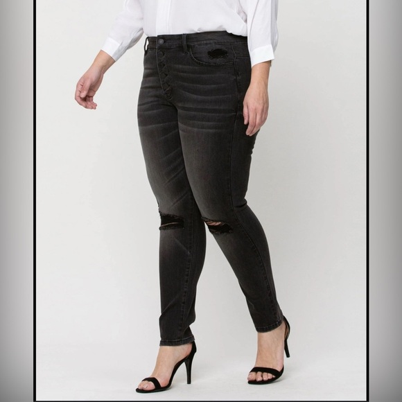 Vervet Black Distressed Denim Size 28. Ribcage button fly. - Picture 1 of 7